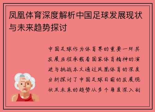 凤凰体育深度解析中国足球发展现状与未来趋势探讨